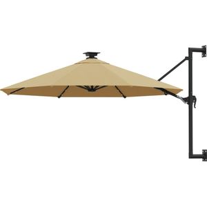 VidaXL Wandparasol LED's Metalen Paal 300 cm Taupe