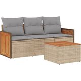 vidaXL 4-delige Loungeset met kussens poly rattan beige