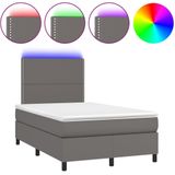 vidaXL Boxspring met matras en LED kunstleer grijs 120x190 cm