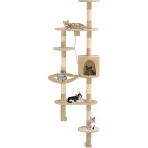 vidaXL Kattenkrabpaal met sisal krabpalen wandmontage 194 cm beige