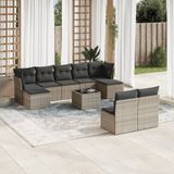 vidaXL 10-delige Loungeset met kussens poly rattan grijs