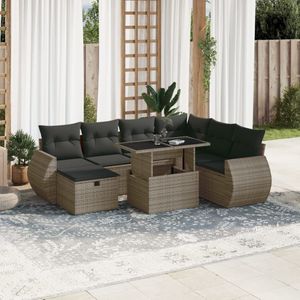 vidaXL 8-delige Loungeset met kussens poly rattan grijs