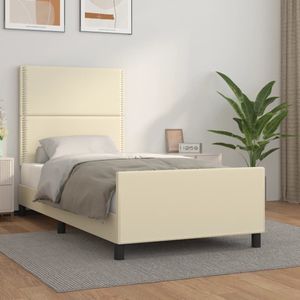 vidaXL Bedframe met hoofdbord kunstleer crèmekleurig 100x200 cm