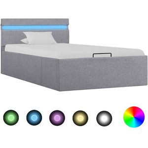 vidaXL Bedframe met opbergruimte en LED stof lichtgrijs 90x200 cm