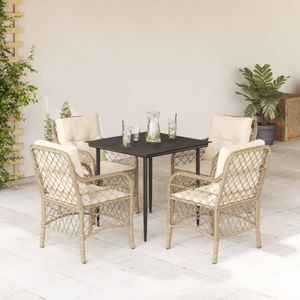 vidaXL 5-delige Tuinset met kussens poly rattan beige