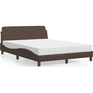vidaXL Bed met matras kunstleer bruin 140x200 cm