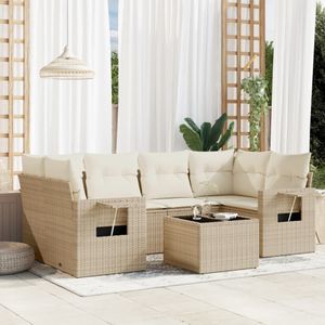 vidaXL 7-delige Loungeset met kussens poly rattan beige