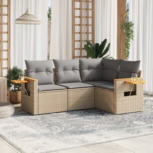 vidaXL - 4-delige - Loungeset - met - kussens - poly - rattan - beige