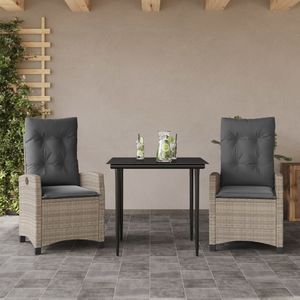 vidaXL 3-delige Tuinset met kussens poly rattan lichtgrijs