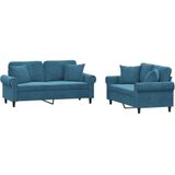 vidaXL 2-delige Loungeset met kussens fluweel blauw