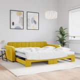 vidaXL Slaapbank onderschuifbed en matrassen 100x200 cm fluweel geel