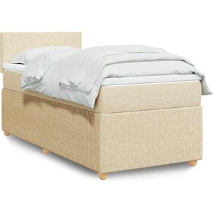 vidaXL Boxspring met matras stof crèmekleurig 90x200 cm
