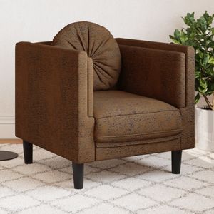 vidaXL Fauteuil met kussen kunstsuÃ¨de bruin