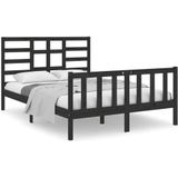 VidaXL Bedframe Massief Hout Zwart 120x190 cm - 4FT Small Double