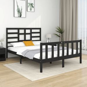 VidaXL Bedframe Massief Hout Zwart 120x190 cm - 4FT Small Double