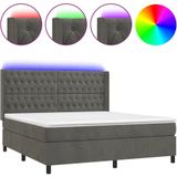 vidaXL Boxspring met matras en LED fluweel donkergrijs 180x200 cm