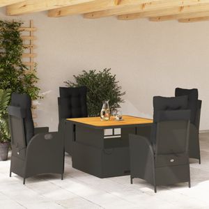 vidaXL 5-delige Tuinset met kussens poly rattan zwart
