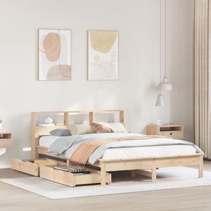 vidaXL Bed met boekenkast zonder matras massief grenenhout 135x190 cm