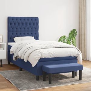 vidaXL Boxspring met matras stof blauw 100x200 cm