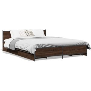 vidaXL Bedframe met lades bewerkt hout bruineikenkleurig 135x190 cm