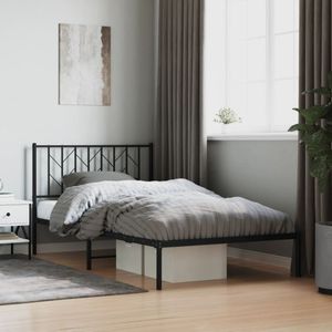 vidaXL Bedframe met hoofdbord metaal zwart 107x203 cm