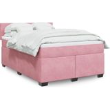 vidaXL Boxspring met matras fluweel roze 140x190 cm