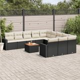 vidaXL 12-delige Loungeset met kussens poly rattan zwart