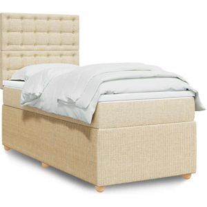 vidaXL Boxspring met matras stof crèmekleurig 100x200 cm