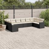 vidaXL 10-delige Loungeset met kussens poly rattan zwart