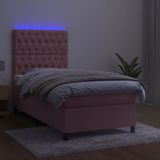 vidaXL Boxspring met matras en LED fluweel roze 90x200 cm