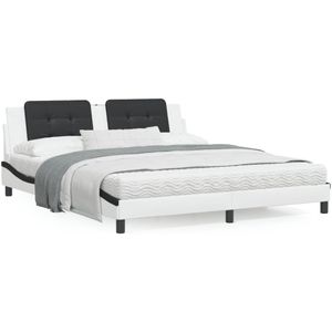 vidaXL Bed met matras kunstleer wit en zwart 180x200 cm
