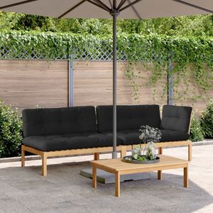 vidaXL 3-delige Loungeset pallet met kussens massief acaciahout