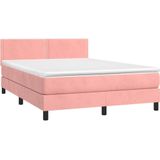 vidaXL Boxspring met matras fluweel roze 140x200 cm