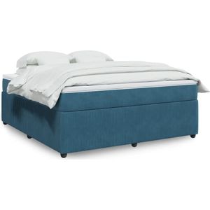 vidaXL Boxspring met matras fluweel donkerblauw 180x200 cm