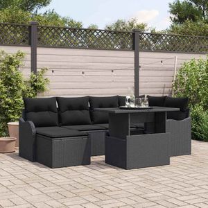 vidaXL 7-delige tuinsofa set met kussens zwart poly rattan