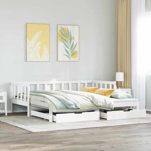 vidaXL Slaapbank met onderschuifbed/lades zonder matras 90x190 cm wit