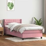 vidaXL Boxspring met matras fluweel roze 100x210 cm