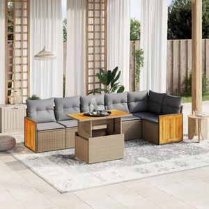 vidaXL - 7-delige - Loungeset - met - kussens - poly - rattan - beige