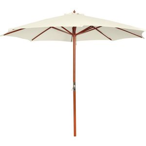 <p>Deze elegante parasol is perfect voor het creëren van schaduw op je patio, terras of in je tuin. Met deze parasol kun je optimaal genieten van de zomer. Het frame is gemaakt van duurzaam hardhout en heeft een houten touw om de zonwering veilig te bevestigen. Dankzij het handvat is de parasol eenvoudig op te zetten.</p>
<p>De hoes van de parasol is gemaakt van rotbestendig polyester, waardoor deze lang meegaat. De kleur van het doek is zandwit, wat een stijlvolle uitstraling geeft. De diameter van de parasol is 300 cm en de hoogte is ongeveer 258 cm. De stofdichtheid van het doek is 160 g/m², wat zorgt voor een goede bescherming tegen de zon.</p>
<p>Specificaties:</p>
<ul>
  <li>Kleur doek: zandwit</li>
  <li>Materiaal: stof en hardhout</li>
  <li>Diameter: 300 cm</li>
  <li>Hoogte: ongeveer 258 cm</li>
  <li>Stofdichtheid: 160 g/m²</li>
  <li>Materiaal: Polyester: 100%</li>
</ul>