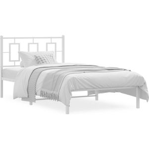 vidaXL Bedframe met hoofdbord metaal wit 100x200 cm