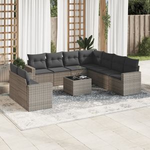 vidaXL - 10-delige - Loungeset - met - kussens - poly - rattan - grijs