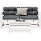 vidaXL 3-delige Loungeset met kussens massief grenenhout wit