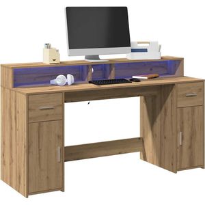 vidaXL Bureau met LED-verlichting 160x55x91 cm hout artisanaal eiken