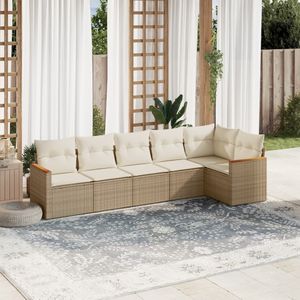 vidaXL 6-delige Loungeset met kussens poly rattan beige