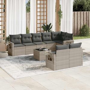 vidaXL - 9-delige - Loungeset - met - kussens - poly - rattan - lichtgrijs