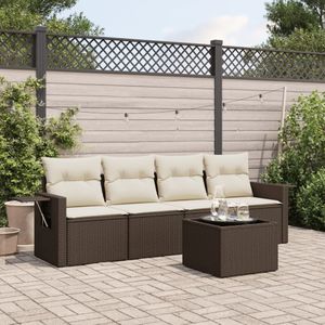 vidaXL 5-delige Loungeset met kussens poly rattan bruin