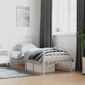 vidaXL Bedframe met hoofd- en voeteneinde metaal wit 90x200 cm