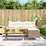 vidaXL Tuinbank met tafel en kussens L-vormig poly rattan beige