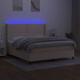 vidaXL Boxspring met matras en LED stof crèmekleurig 180x200 cm