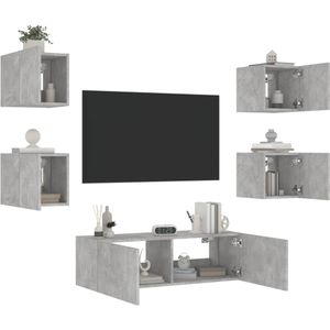 vidaXL 5-delige tv-wandmeubelset met LED-verlichting betongrijs